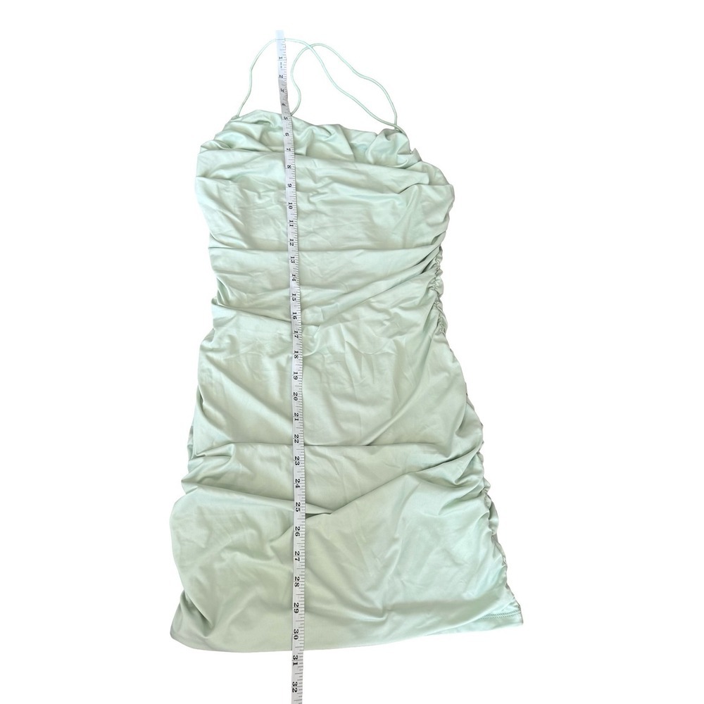 Bodycon Dress Mint Green Ruched Cowl Neck Mini Women Size Medium - Picture 4 of 4